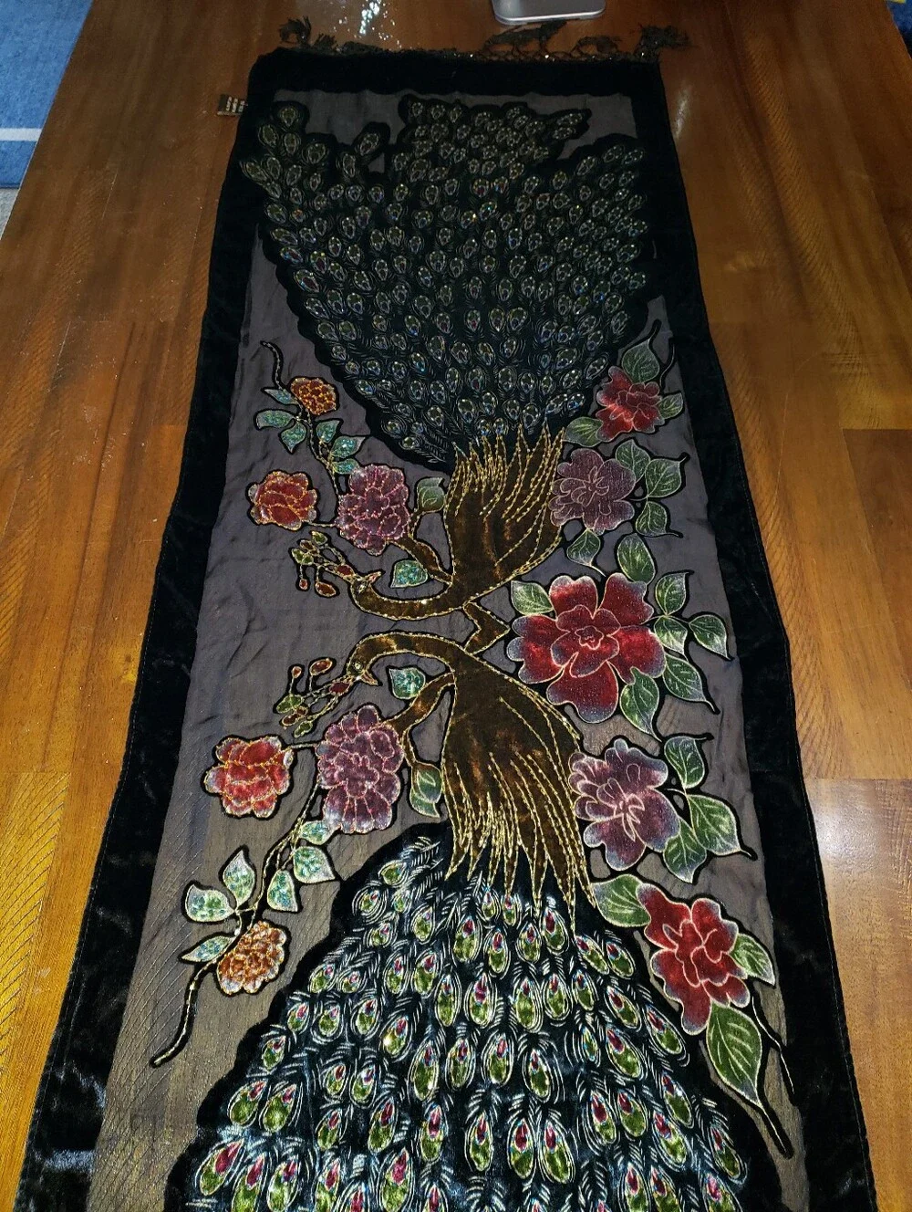 Embroidered Peacock Scarf/Shawl